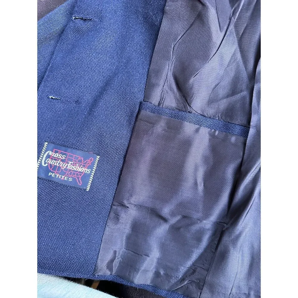 70s Vintage Cross Country Fashions Petite Navy Blue Blazer Suit Jacket size 7/8 - Picture 3 of 9